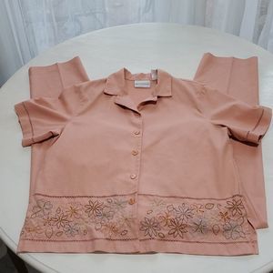 ALFRED DUNNER WMNS 2 PC Pants Suit Sz 12/14 Light Peach Pre-Loved
